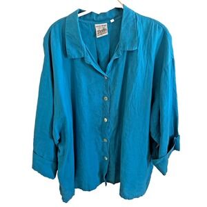 House Brand Key West Vintage Blue Casual Button-Up Shirt 100% Linen XL Pearl